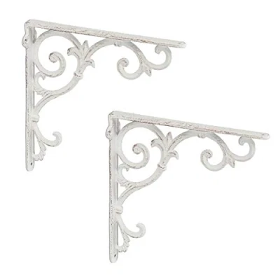 Immagine di Relaxdays Set of 2 Shelf Brackets Staffe per Mensole, da Supporti dal Design Barocco, Reggimensola Angolari Scaffali, Vintage, Bianco, Ghisa, pz