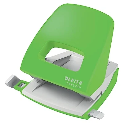 Immagine di Leitz NeXXt Recycle Perforatrice in Acciaio e Plastica Riciclata, Riciclabile al 100%, Perfora fino a 30 Fogli ed è dotato di una Barra Guida con Contrassegni Formato, 50030055 Verde