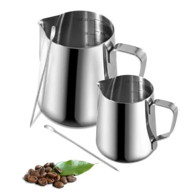 Immagine di Omtofo 350ml 900ml Bricco Latte, 2 Pezzi per Latte in Acciaio Inox con Marchio di Misurazione e Caffè Art Pen, Cappuccino, Espresso, Art, Perfetta Gli Amanti del