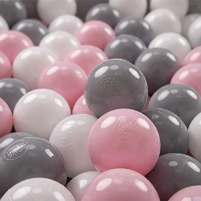 Immagine di KiddyMoon 100/6Cm ∅ 6CM Palline Morbide Colorate Per Piscina Bambini Fatto In EU, Bianco/Grigio/Rosa Chiaro
