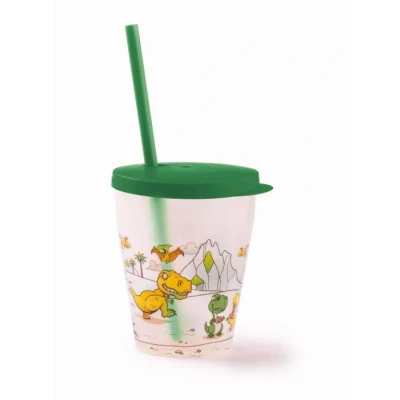 Immagine di Snips Bicchiere con cannuccia e coperchio decoro dinosauro 385 ml BPA Free Made in Italy