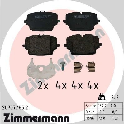 Immagine di ZIMMERMANN 20707.185.2 Kit pastiglie freno predisposto per visualizzazione avviso usura BMW: X1, 2 Active Tourer