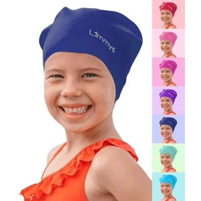 Immagine di Limmys Cuffia Piscina Bambini per Capelli Lunghi, Trecce, Dreadlocks Nuoto 100% Silicone di Qualità Superiore, Elastica e Comoda Disponibile in Diversi Colori (Blu scuro)