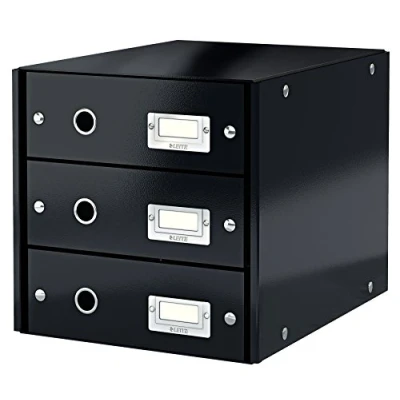 Immagine di Leitz Click &amp; Store Cassettiera a 3 Cassetti Pieghevole, Organizer per Riporre Documenti, Cataloghi e Riviste in Formato A4, Adatta Casa Ufficio, Nero, 60484095