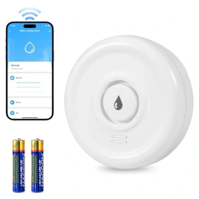 Immagine di Rilevatore Perdite Acqua WiFi 2.4GHz Sensore con Batteria 100dB Perdita Kit per Sistema di Allarme e Domotica Casa Intelligente, Cucina, Bagno, Seminterrato