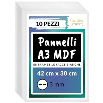 Immagine di Creative Deco 10 x A3 MDF Pannelli in Legno Fogli, Bianchi su Entrambi i Lati 420 300 3 mm Fai da Te Perfetto per Taglio Laser, CNC Router, Modellare, Traforato