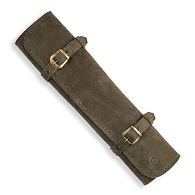 Immagine di Angus Stoke Sam Astuccio per coltelli in vera pelle, con 7 scomparti, da cuoco, grande, borsa cucina richiudibile (verde oliva)