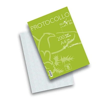 Immagine di Pigna 02156214M, Fogli Protocollo in Risma, Confezione da 200 Fogli, A4, 4 mm, 80 g/mq