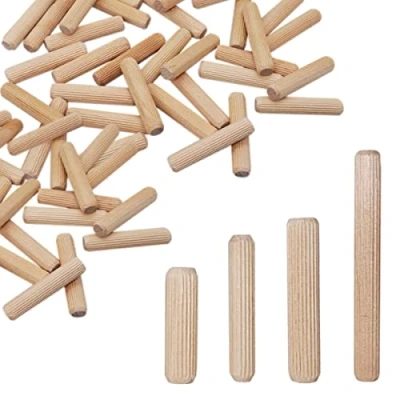 Immagine di SKIR&#039;CO (150 pezzi) Tasselli in Legno 10 x 30 mm, Tappi Scanalati, Perni Scanalati per Mobili,
