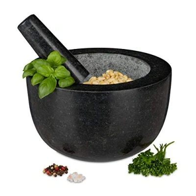 Immagine di Relaxdays Mortaio e Pestello, in Granito, Erbe Aromatiche Spezie Volume: 750 ml, Pietra Lucida, D: 20 cm, Grigio Scuro
