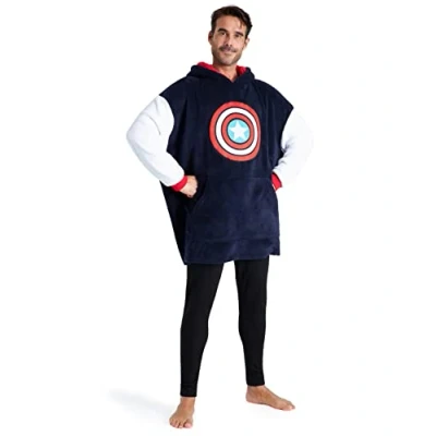 Immagine di Marvel Felpa Uomo con Cappuccio Felpe Oversize in Pile Supereroi Avengers Captain America(Navy/Rosso)