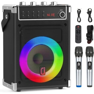 Immagine di JYX Sistema PA Audio con 2 Microfoni, Cassa Karaoke Professionale Ricaricabile Bluetooth Altoparlante Amplificato Portatile Impianto Supporto TWS, AUX in, radio FM, REC,TF