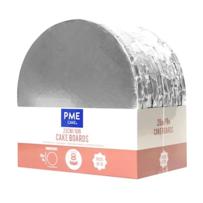 Immagine di PME Set di 10 Cake Boards per torta Rotonde con bordi avvolti, Argento (8&quot; / 20cm)