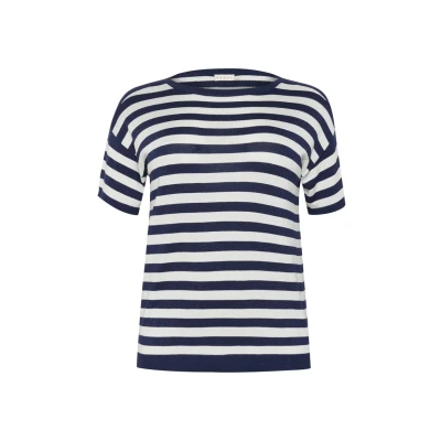 Immagine di Kaffe Curve Plus Size Women&#039;s Pullover Striped Round Neck Short Sleeves, Midnight/Chalk Lurex, M Grande Taille Donna