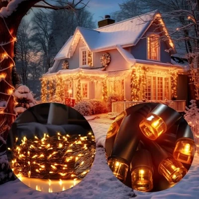 Immagine di Deuba Catena Luminosa di Natale 160 LED 8 Modalità con Timer e Batteria Resistente Luci Natalizie Bianco Caldo