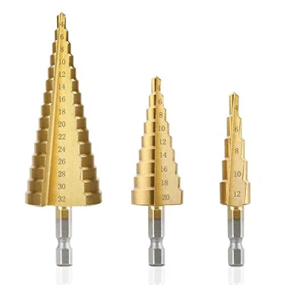 Immagine di Rusee HSS Punte Coniche, a Gradini Trapano in Titanio 4 12/4 20/4 32 mm Kit Cono Punta del per Eseguire Foro Perforazione Legno Acciaio Metallo Plastica Ottone(3 Pezzi)