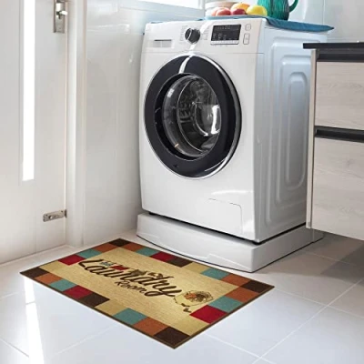 Immagine di Ottomanson Tappeto con bordo a quadretti, collezione Laundry, fondo in gomma, 67 cm x 90 cm, multicolore