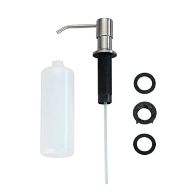 Immagine di WENKO Dispenser di sapone ad incasso Monti, per detersivo piatti da incorporare nel lavello, con erogatore orientabile, acciaio inox opaco resistente contro la ruggine, flacone (PP) 400ml, Ø 5,8x31cm
