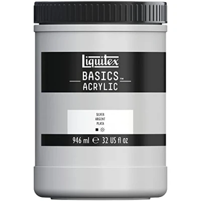 Immagine di Liquitex 8870373 Basics Pittura acrilica, Pigmenti per artisti monopigmentati, Resistente alla luce, durevole nel tempo, Finitura satinata, Vaso da 946 ml Argento