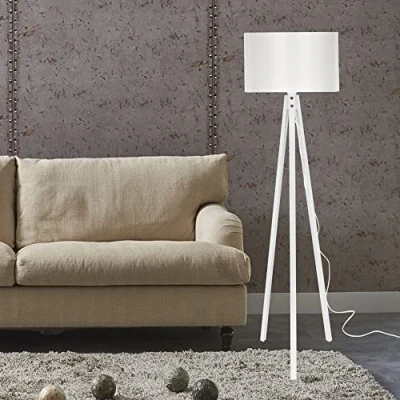 Immagine di Lampada da Terra Altezza 136 cm a Treppiedi con Paralume in Tessuto/PVC Piantana Tripode Bianco