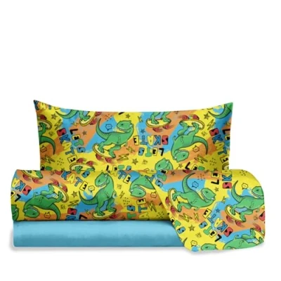 Immagine di hermet Jolly, Set Lenzuola Letto Singolo Dinosauro, 100% Cotone, Lenzuolo Sopra + con Angoli Federa, Completo Fansatisa Cameretta