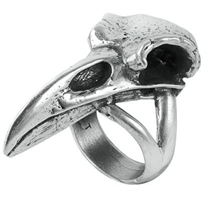 Immagine di Alchemy Gothic Raven Skull Donna Anello Colore Argento M Peltro