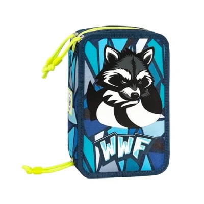 Immagine di WWF Astuccio Scuola Ufficiale WWF, 3 Scomparti Bambino e Bambina con Set Cancelleria, Penna Cancellabile Blu Frixion Pratica Chiusura a Zip, 20x13Hx7 cm,