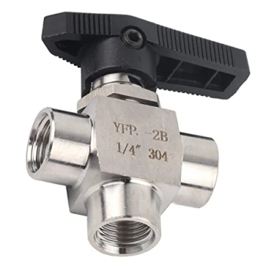 Immagine di Valvola a Sfera 3 Vie in Acciaio Inossidabile, 1/8&quot;, 1/4&quot;, 3/8&quot;, 1/2&quot; Filettatura Femmina Resistente Controllo dei Flussi del Tubo per Acqua Gas Aria Olio(BSPP1/4