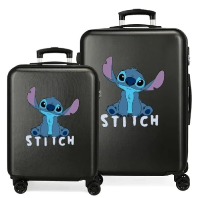 Immagine di Disney Valigia per bambini rigida Chiusura a combinazione Laterale 4 ruote Bagagli Mano è realizzato in ABS, un materiale rigido e leggero., Stitch carino, Set valigie