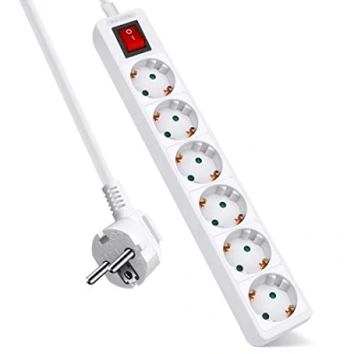 Immagine di EXTRASTAR Ciabatta con 6 prese e interruttore, cavo 1,5 m, multipla per casa, ufficio viaggi, max 3680 W, 16 A, 250 V, bianco, 1 pz