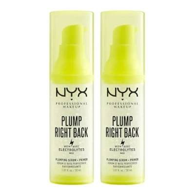 Immagine di NYX Professional Makeup Plump Right Back Primer &amp; Siero, Base per un Fresco Tutto il Giorno, Con Acido Ialuronico, Vitamine, Potassio e Magnesio, Formula Vegana, Bipacco, 2 x 30ml