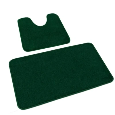 Immagine di Rururug set di 2 tappetini da bagno in microfibra, lavabili, con fondo antiscivolo, plastica, e tappetino WC (verde, 50 x 80 cm + 40 cm)
