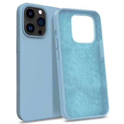Immagine di MyGadget Custodia per iPhone 13 Pro Max Hardcase con Strato Microfibra &amp; Cover Silicone Resistente Protezione Antigraffio Antiurto Celeste