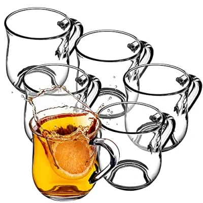 Immagine di KADAX bicchieri con manico per tè e caffè, da in vetro spesso, tazze bevande fredde calde, set di tè, acqua (Abia 320ml / 6)