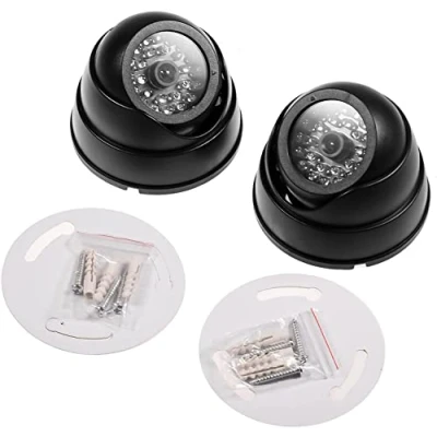Immagine di JZK 2x Telecamera di Sicurezza Finta CCTV Sorveglianza Dome con Luce Lampeggiante a LED Infrarossi Replica Reale Nero