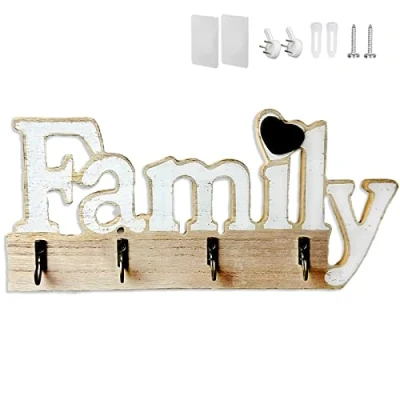Immagine di Echehi Portachiavi da Parete in legno Home Deco, Autoadesivo o Forato 3 Modi Installazione Muro, Appendichiavi Muro Per la Casa, Blanco