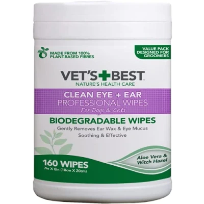 Immagine di Vet&#039;s Best Clean Eye and Ear Salviette professionali biodegradabili per cani e gatti, confezione da 160 pezzi