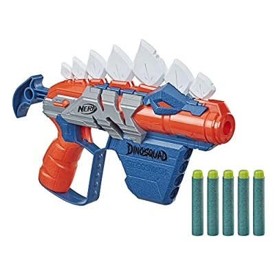 Immagine di Nerf DinoSquad, Stego smash, blaster lancia 5 dardi Elite, giocattoli di dinosauri per bambini e bambine dagli 8 anni in su, design ispirato a uno stegosauro