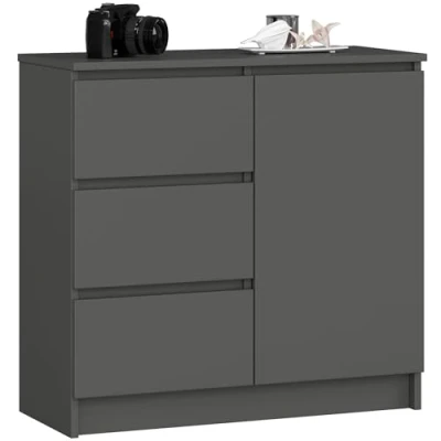 Immagine di AKORD Cassettiera K 80 JERRY con 3 Cassetti Armadio Cameretta 2 Ripiani e 1 Anta Moderna Mobiletto per Soggiorno Moderno 80x77x35 cm Grigio Grafite + Frontale