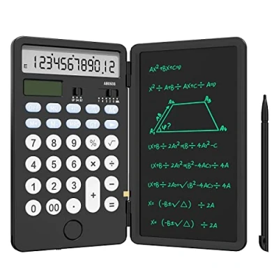 Immagine di NEWYES Calcolatrice di Base Ricaricabile Migliorata con Blocco Note da 6,5 Pollice Standard Tasca 12 Cifre Funzione 2 in 1 Portatile per Scuola Ufficio (Nero)