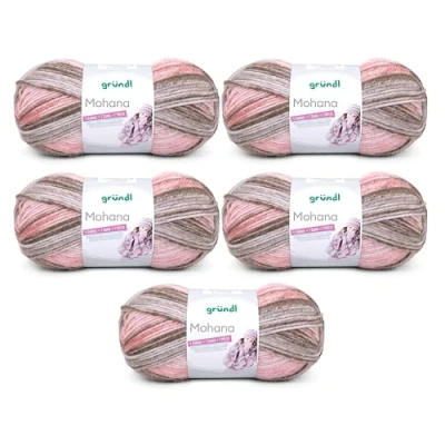 Immagine di Gründl Mohanna Filato per lavorare a maglia e all&#039;uncinetto in 90% poliacrilico, 10% mohair, 5 x 100 g, lana spessa, colore: grigio/tortora