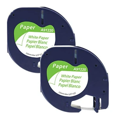 Immagine di Nastro MarkField Compatibile In Sostituzione di Dymo Letratag 91200 S0721510 Carta Nero su Bianco 12mm x 4m per Etichettatrice LT 110T 100H QX 50 XR XM 2000 Plus, 2 Pack