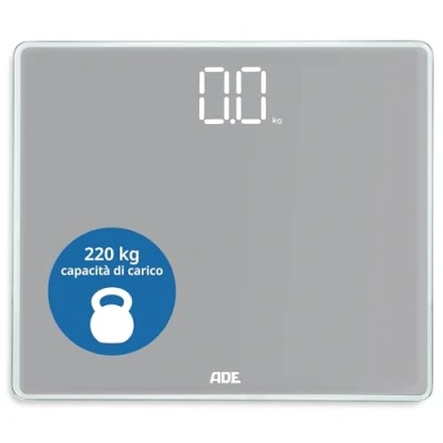 Immagine di ADE bilancia pesapersone digitale con elevata capacità di carico fino a 220 kg precisa cifre luminose XXL ampio display superficie pesatura extra large grigio