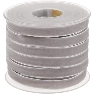 Immagine di POFET Rotolo con Nastro in Velluto, Lungo 18,3 m e Largo 10 mm, per Il Fai da Te, Decorazioni, Colore: Grigio