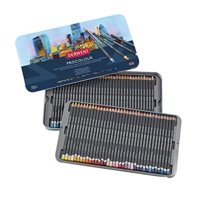Immagine di Derwent Procolour Set di 72 Matite Colorate con Anima Rotonda da 4 mm e Consistenza Liscia in una Confezione Regalo Legno, Adatte a Disegnare Colorare