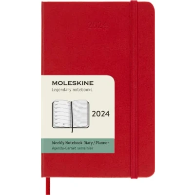 Immagine di Moleskine Agenda Settimanale con Spazio per Note 12 Mesi 2024, Formato Pocket 9x14, Copertina Rigida e Chiusura Elastica, Colore Rosso Scarlatto