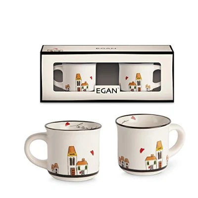 Immagine di EGAN Set da 2 Tazze in Ceramica Smaltata, Color Avorio Adatto a Lavastoviglie e Microonde
