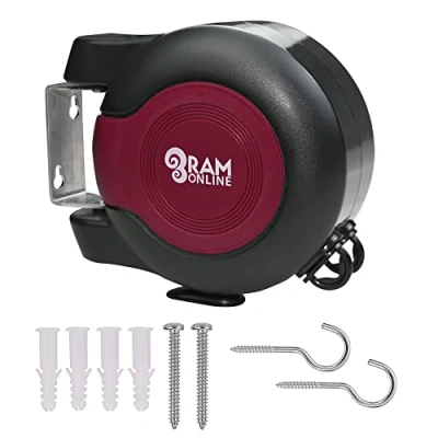 Immagine di Ram® Stendibiancheria retrattile, 30 m, con cavo doppio, resistente, per appendere vestiti, 2 x 15 colore: Nero