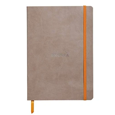 Immagine di RHODIA 117404C Taccuino Flessibile Talpa A5 A righe 160 pagine Carta Clairefontaine Avorio 90 g/m Segna pagina, Chiusura con elastico Copertina Simil Cuoio Collezione Rhodiarama