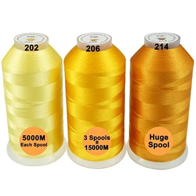 Immagine di New brothread Set di 3 Diversi Giallo Colori poliestere filo ricamo macchina grande bobina 5000M per tutte le macchine da